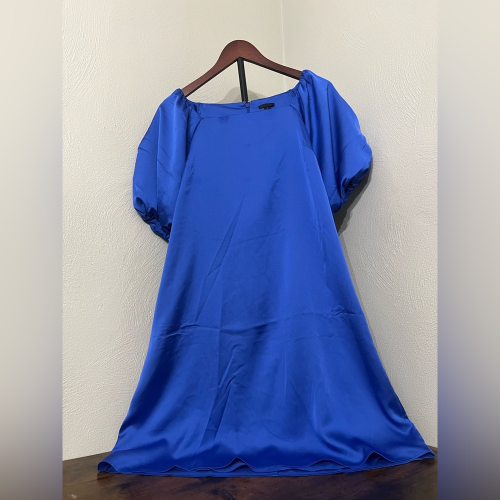 Ann Taylor Blue Boxy Cap Sleeve Midi Dress